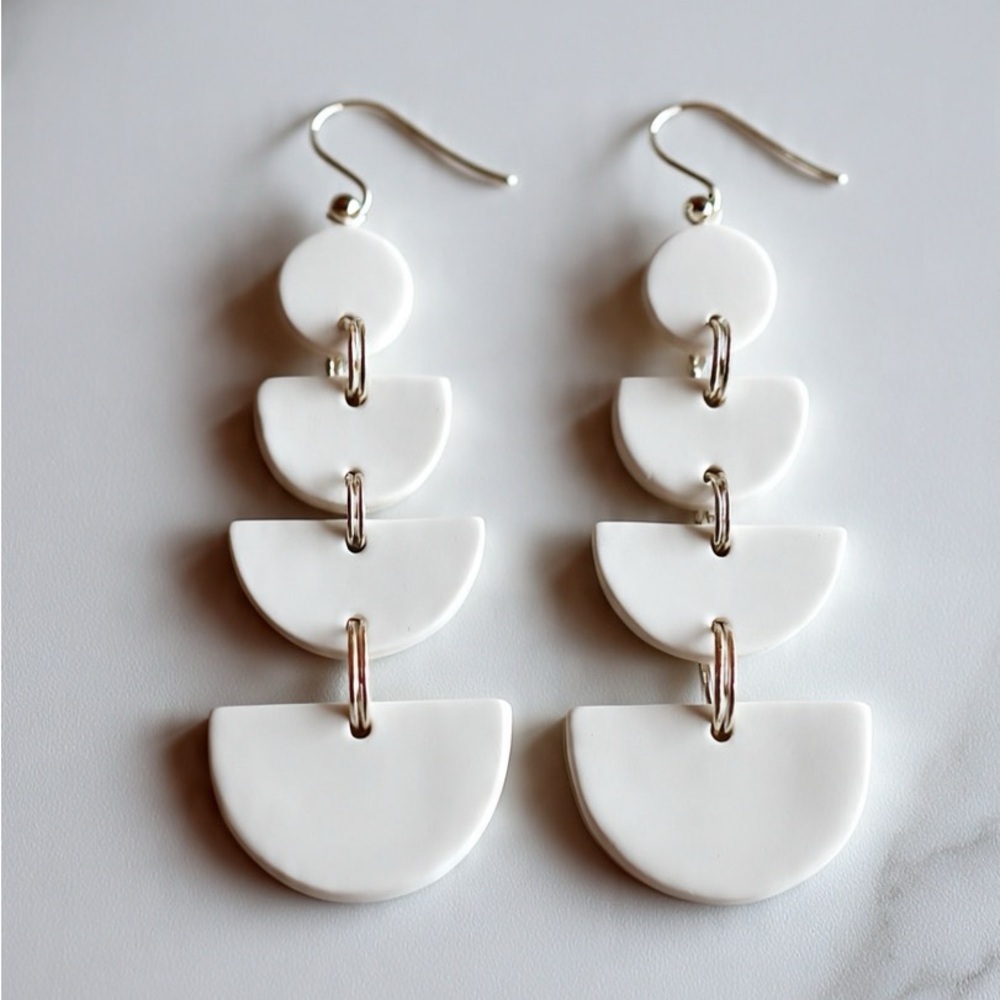 White Geometric Drop Four-Tier - Handmade Earrings